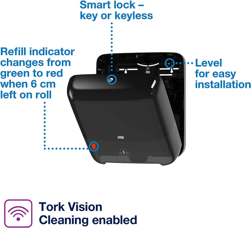 Tork Matic Paper Towel Dispenser, 5510282, Elevation Design - Paper Hand Towel Dispenser H1, One-at-a-Time dispensing with Refill Level Indicator Black