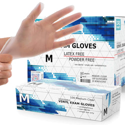 Powder Free Disposable Gloves Medium, [1000 Count] - 4 Mil Clear Vinyl Gloves- Extra Strong, 4 Mil Thick - Latex Free, Food Safe, Medical Exam Gloves, Cleaning Gloves - 10 Boxes of 100