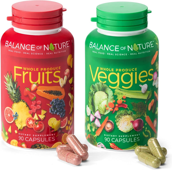 Balance of Nature Fruits and Veggies - Whole Food Supplement with Superfood Fruits and Vegetables for Women, Men, and Kids - 90 Fruit Capsules, 90 Veggie Capsules