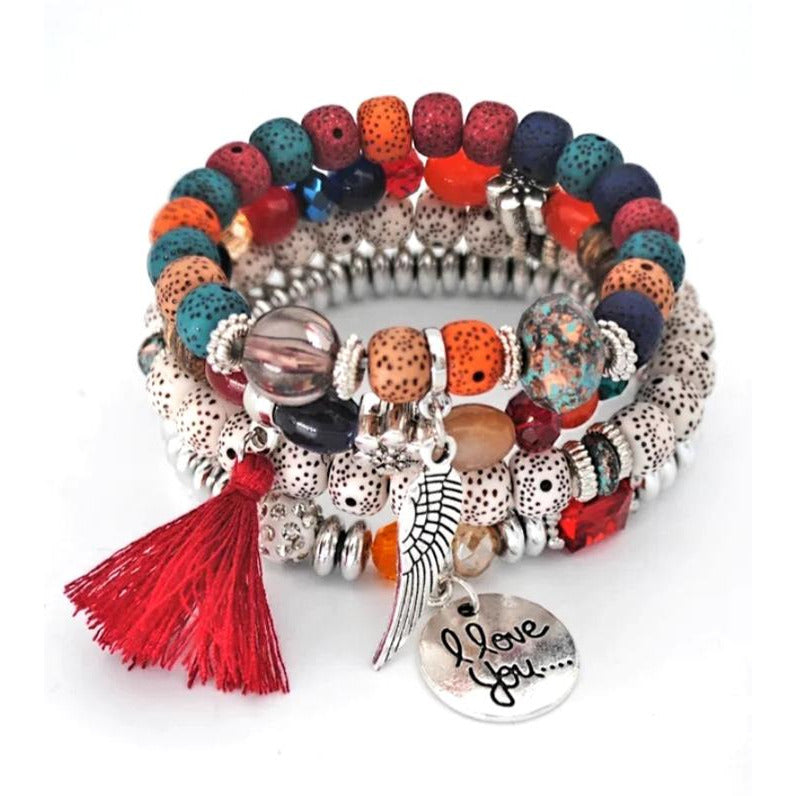 Charm Beaded Bracelet with Tassel