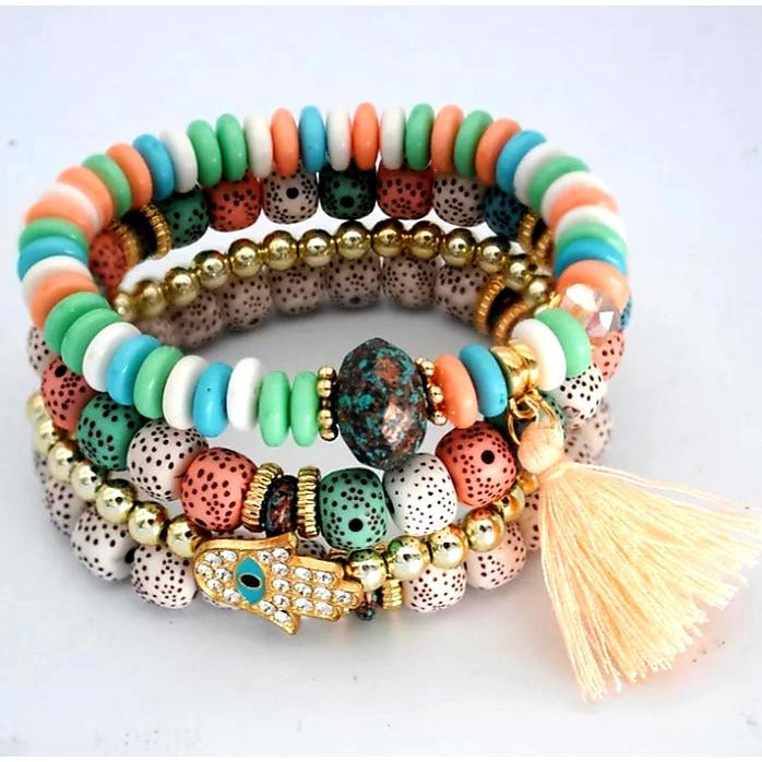 Charm Beaded Bracelet with Tassel