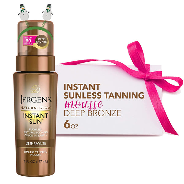 Jergens Natural Glow Instant Sun Body Mousse, Self Tanner for Deep Bronze Tan, Sunless Tanning Body Bronzer