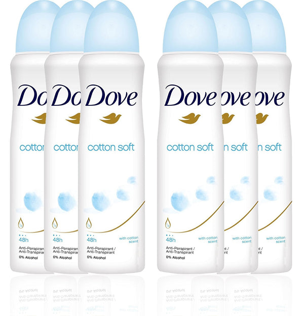 Dove Cotton Soft Antiperspirant Spray, 150ml (Pack of 6)