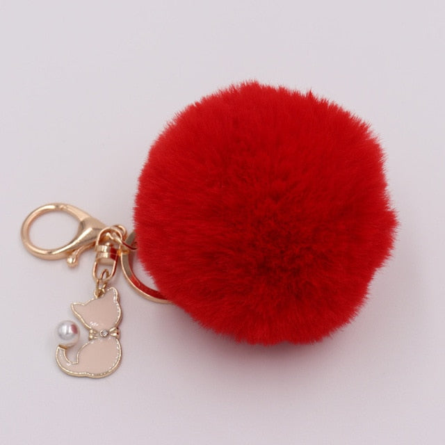 Fur Ball with Cat Pompom Keychain